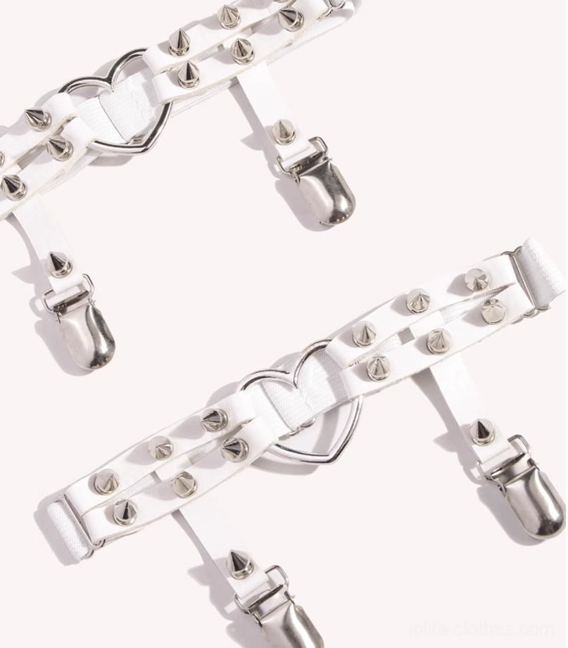 White Punk Lolita heart rivet adjustable stocking garter clip product detail view