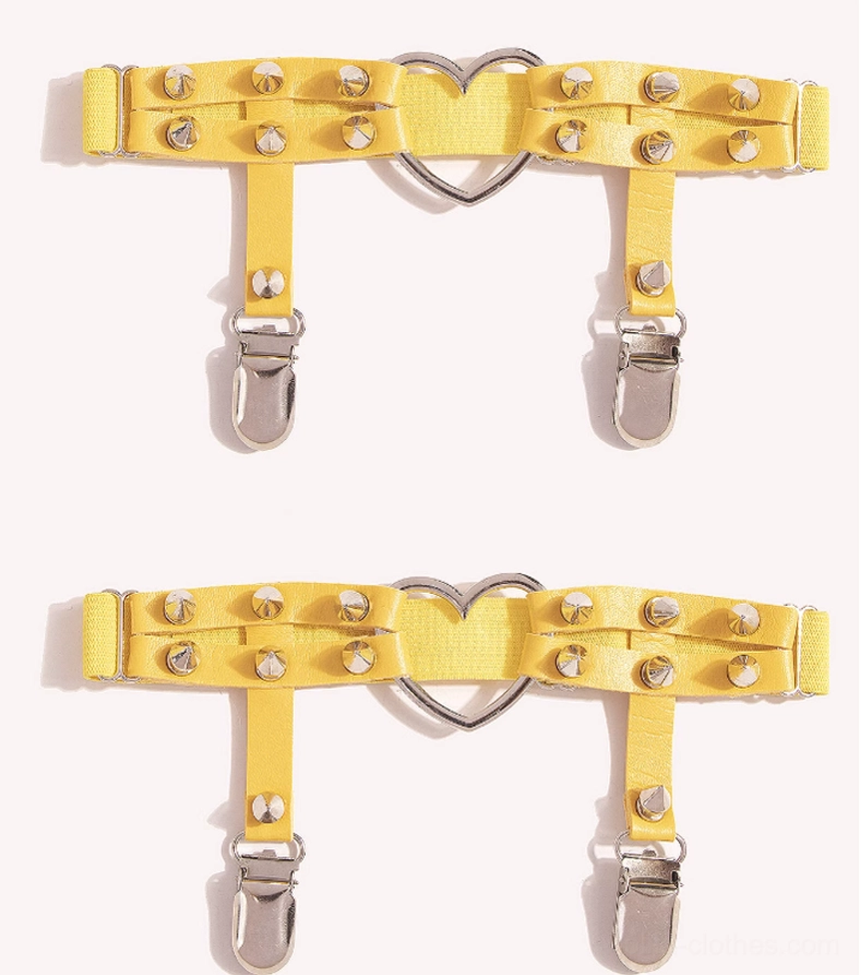 Yellow Punk Lolita heart rivet adjustable stocking garter clips with metal clasps