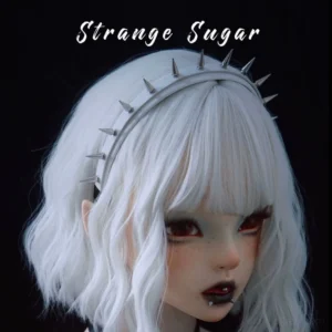 Punk gothic lolita hair accessory KC featuring long silver spike studs decorations on white faux leather band