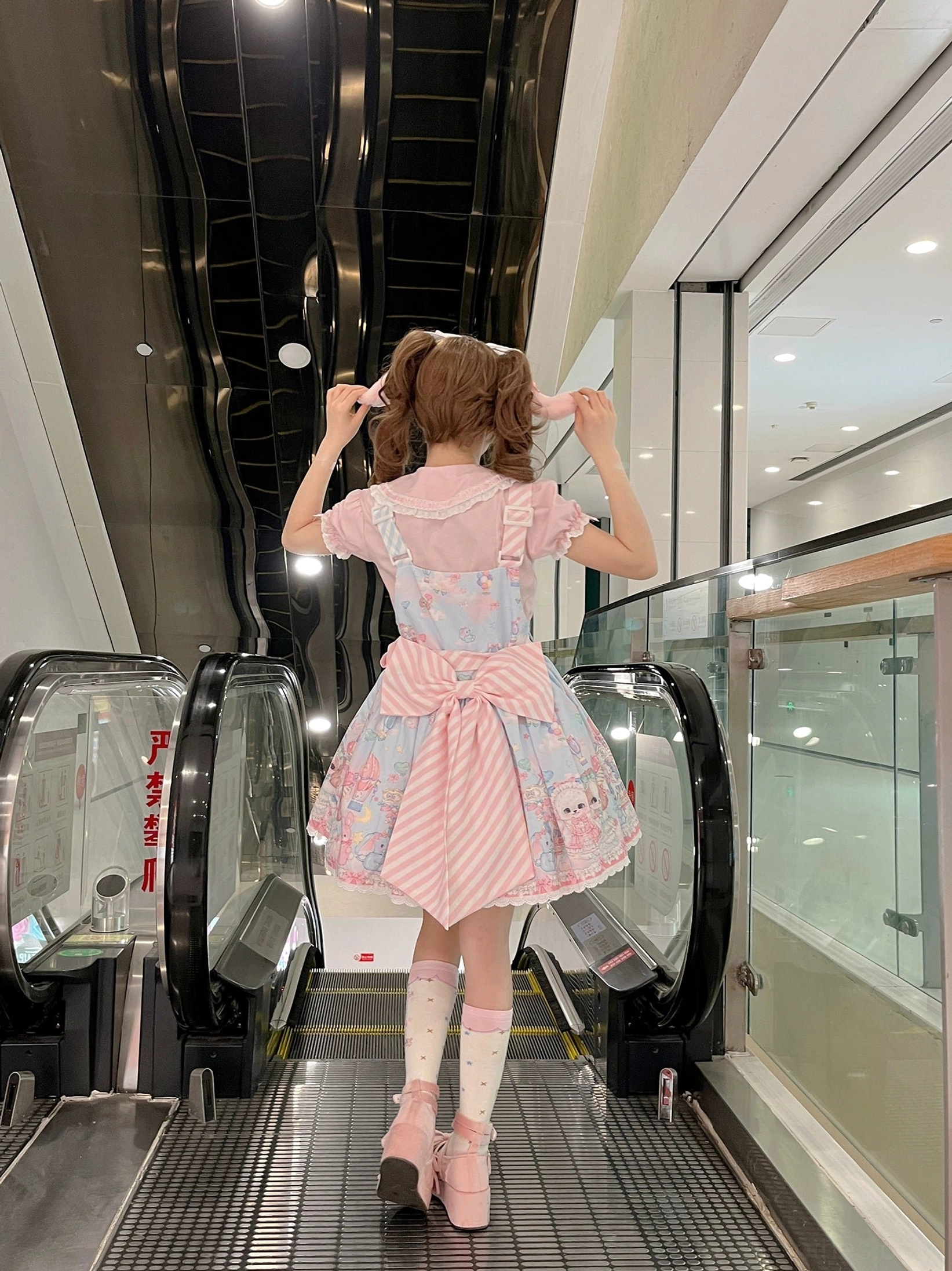 Puppy Lolita salopette paired with optional rabbit ear inner blouse showing coordinated Sweet Lolita ensemble styling recommendation