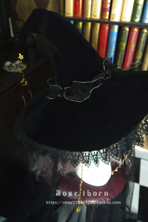 Purple bow ribbon lolita witch hat without veil and star chain, mystical alternative gothic lolita headdress