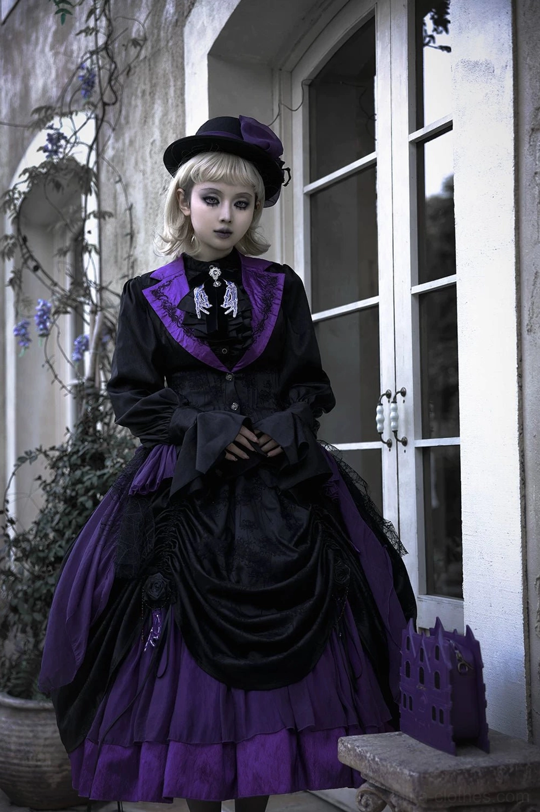 Purple Gothic Lolita long vest jacquard fabric rich texture photography close-up