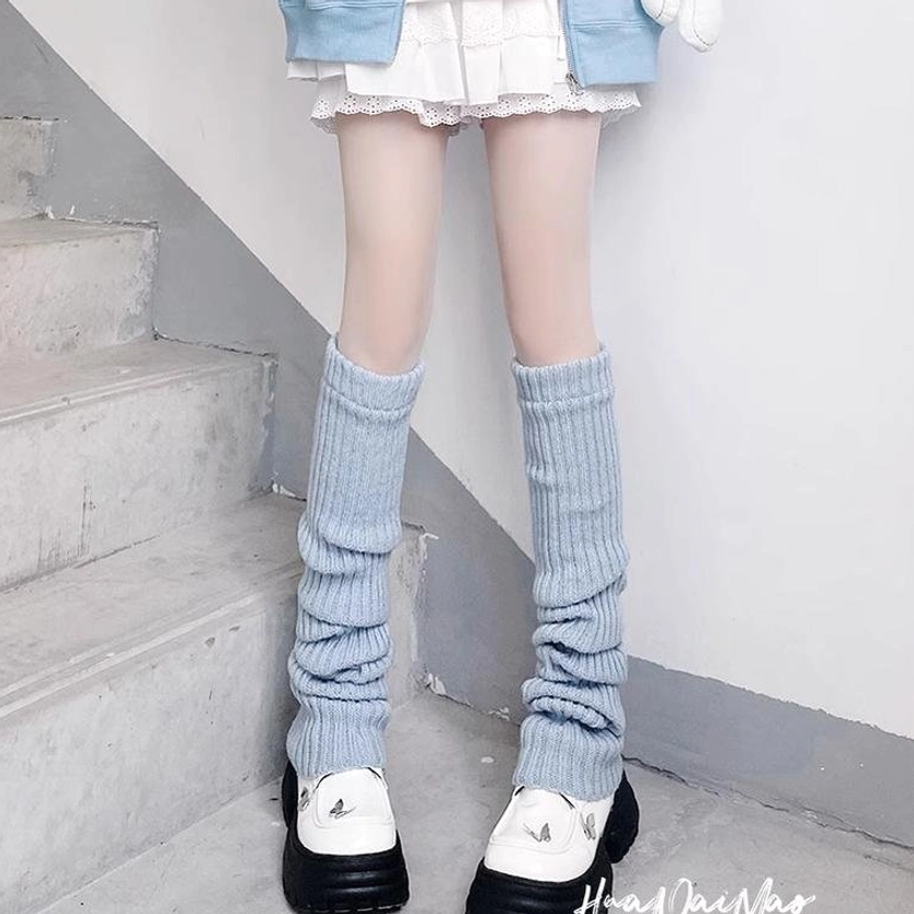 Purple knit lolita leg warmers 70cm mid-length versatile over-the-knee styling pastel coord