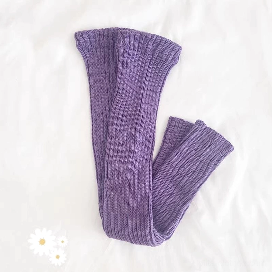 Purple ribbed knit lolita leg warmers 70cm length textured slouch fit pastel aesthetic