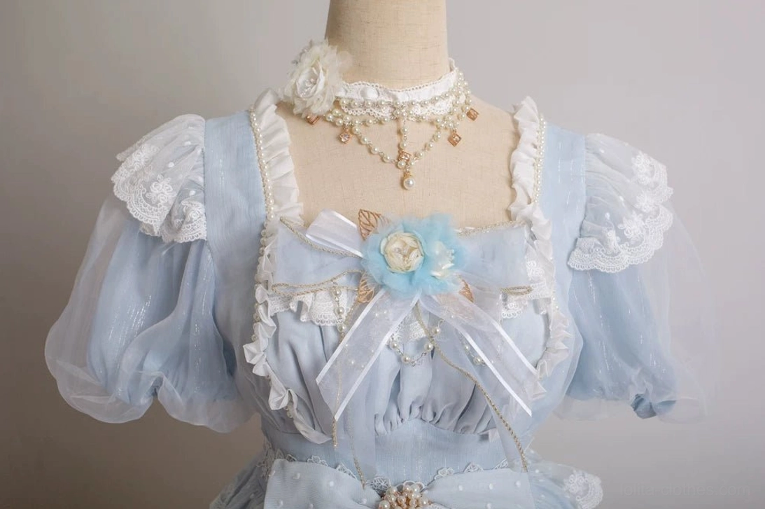 Purple waltz classic lolita trailing featuring asymmetrical sheer mesh with 3D floral details and rhinestone brooch, elegant accessory for lolita fashion