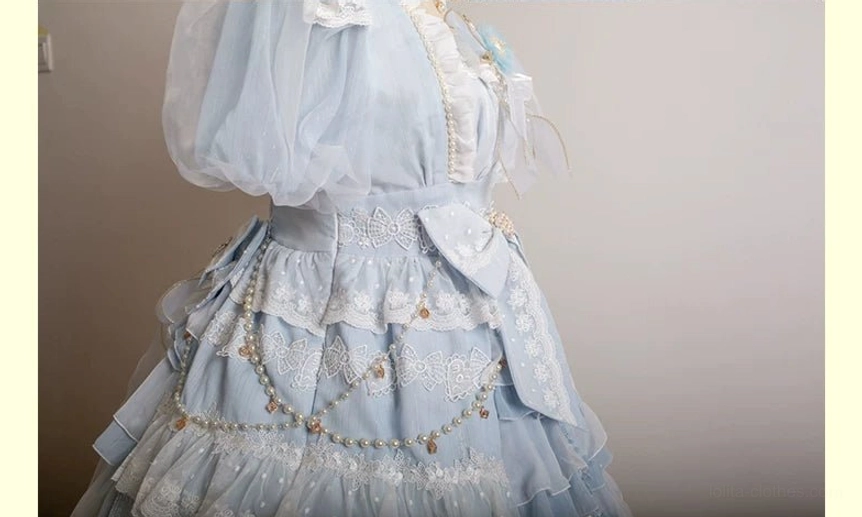 Purple waltz lolita waist chain featuring pearl chain and rhinestone embellishments, elegant decorative accessory for gothic lolita fashion styling