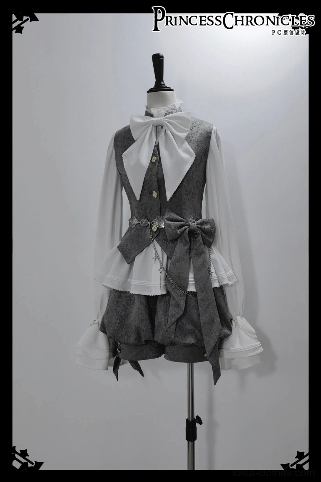 Rabbit ear hood up position glacier grey ouji lolita coat bunny ear styling variation with model wearing