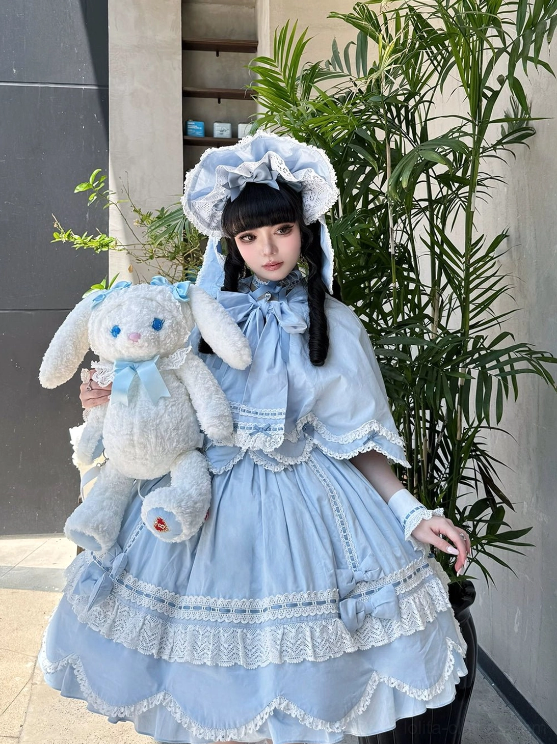 Vintage petal rabbit bunny ear lolita cape hood construction oversized ears cotton twill fabric