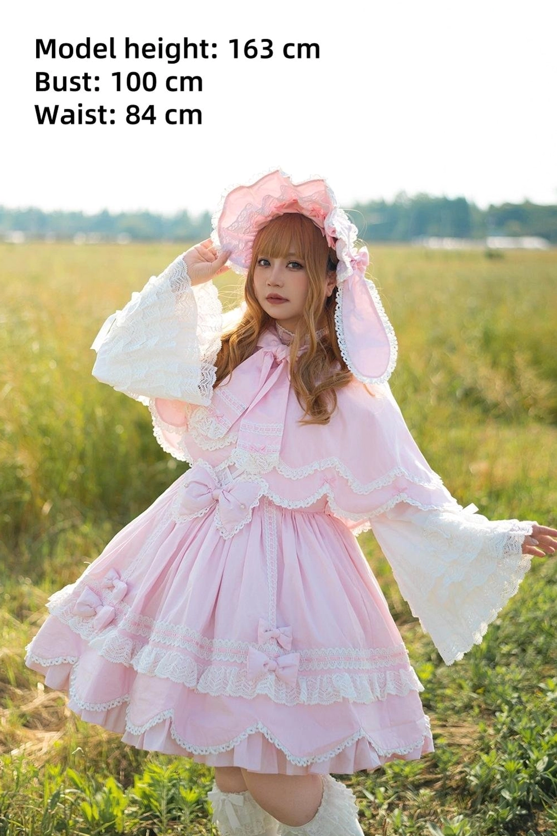 Rabbit ear lolita cape size chart measurement guide cape length centimeters inches flat-lay position
