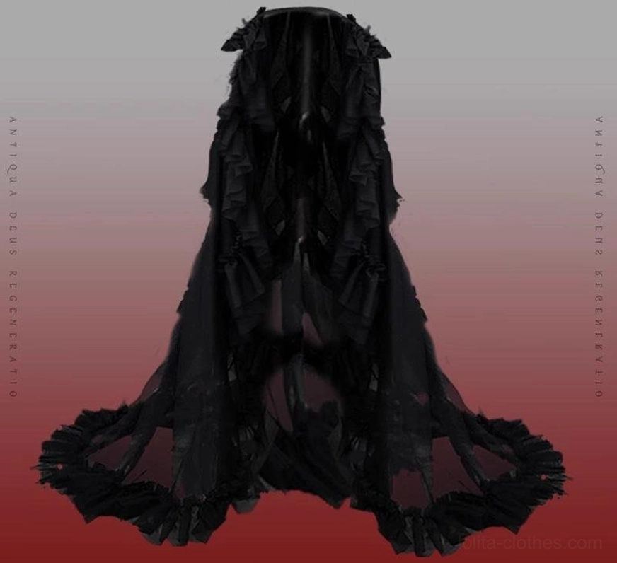 Reborn Ancient God Gothic Lolita trailing veil standalone black option 800cm double layer tulle hand sewn crystals