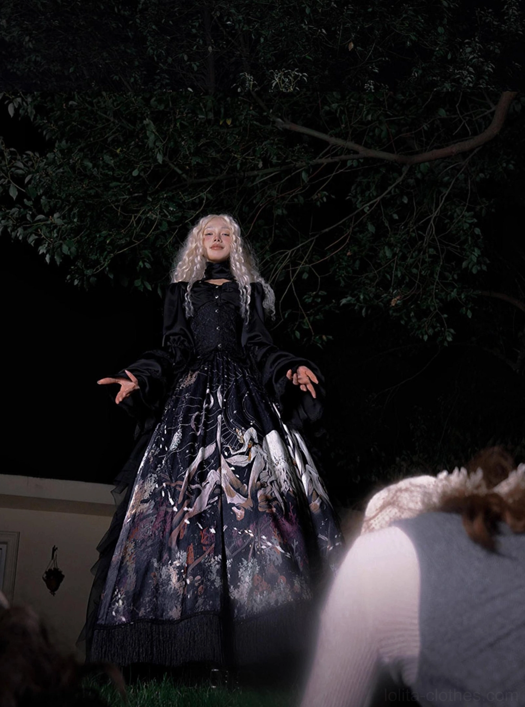 Reborn Ancient God Gothic Lolita white blouse option princess sleeves shell buttons asymmetrical hem front view detail