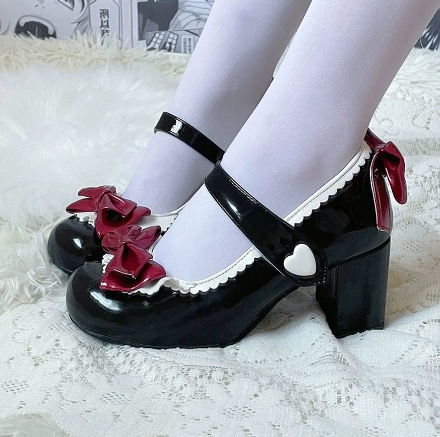 Red and black patent leather Lolita Mary Jane high heels 6.5cm gothic Lolita color option with dramatic presence