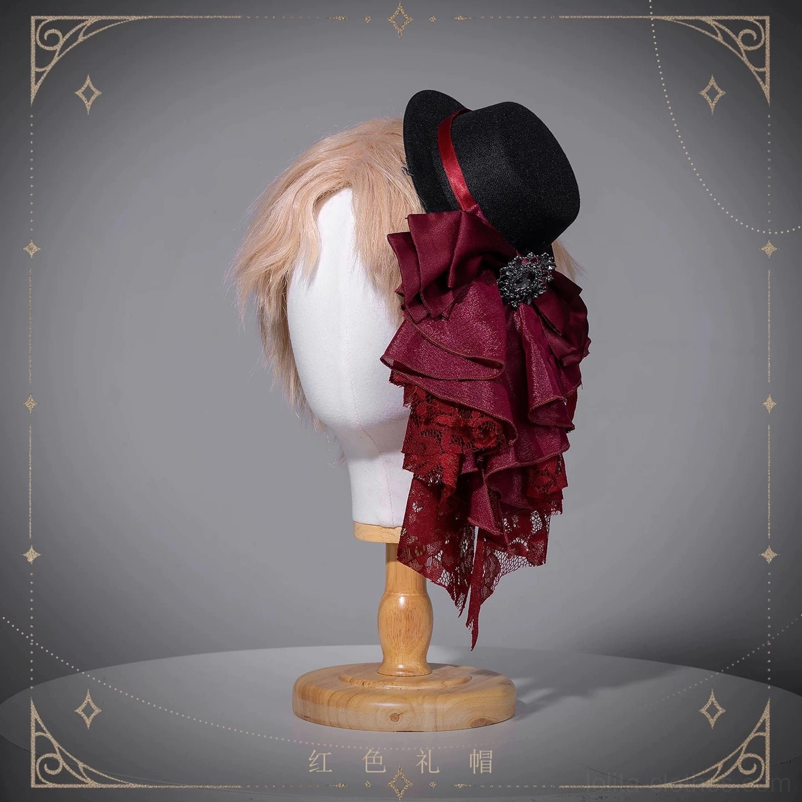 Red burgundy formal top hat Ouji Lolita style coordinating aristocratic gentleman tailcoat ensemble