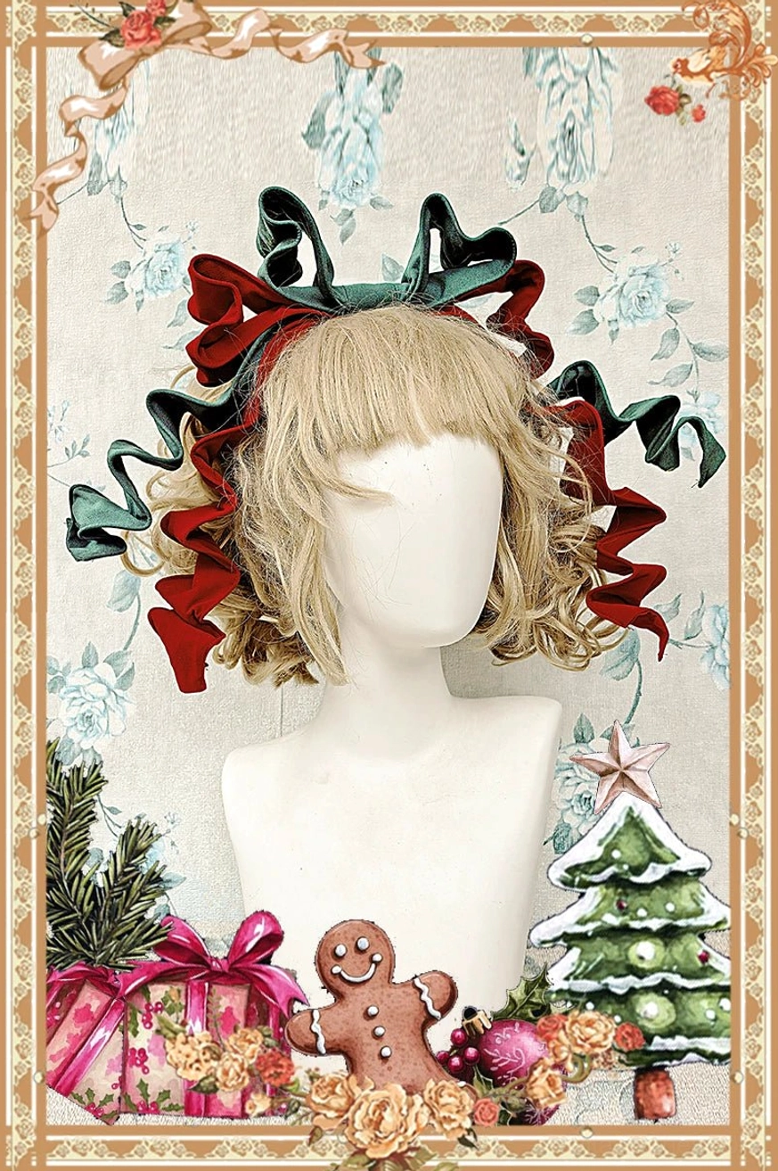 Red and green anti-gravity lolita coordinate set displaying full coordinated outfit with matching accessories and complementary styling elements