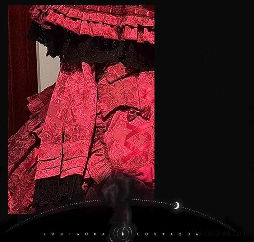 Red jacquard straight sleeves accessory lolita cape bonnet complementary styling piece