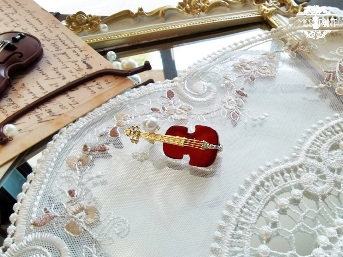 Red lolita violin metal brooch accessory pendant charm music theme fashion jewelry lolita accessory