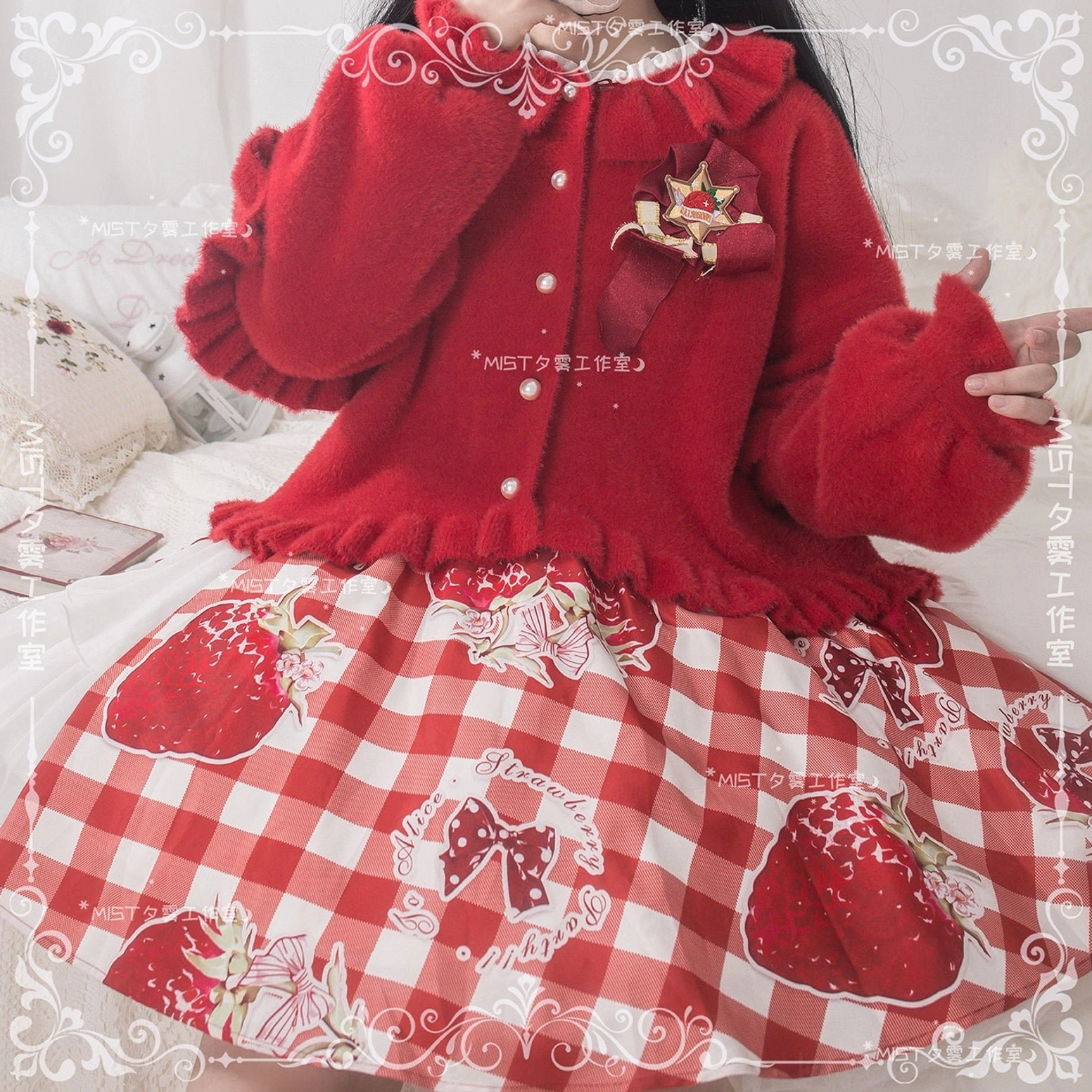 Red orange sweet lolita fuzzy cardigan size S bold striking color styling