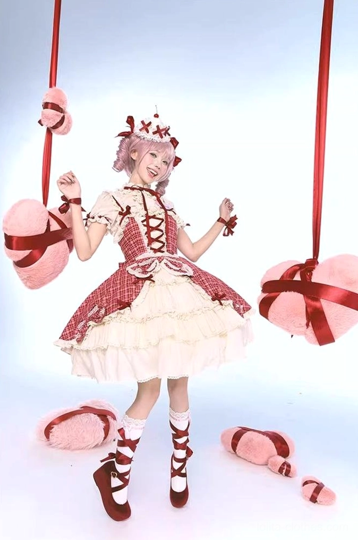 Shugo Chara anime collaboration red plaid lolita cake jumper skirt dress tag and product code label showing brand information