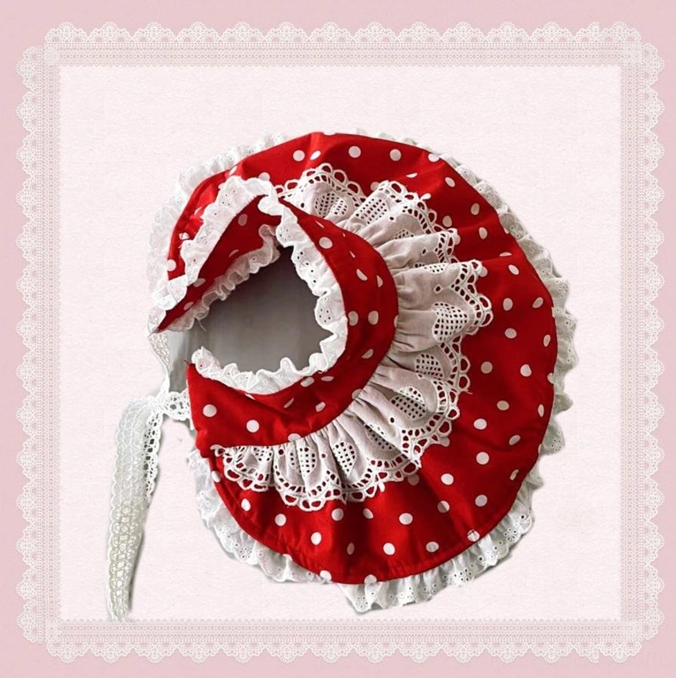 Red polka dot lolita bonnet bnt matching accessory for jsk dress old school style matching set