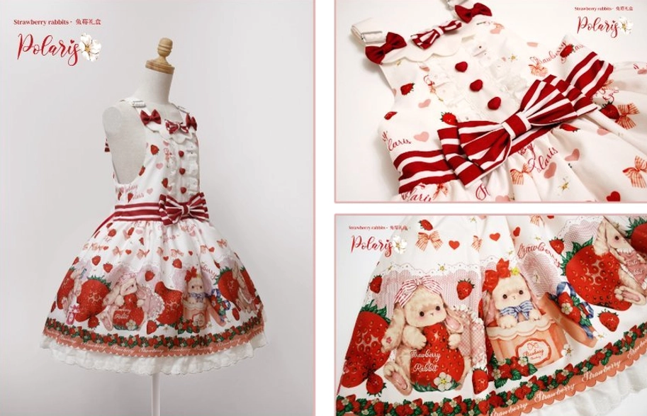 Red strawberry rabbit sweet lolita salopette vintage-inspired styling for special occasions celebrations and events