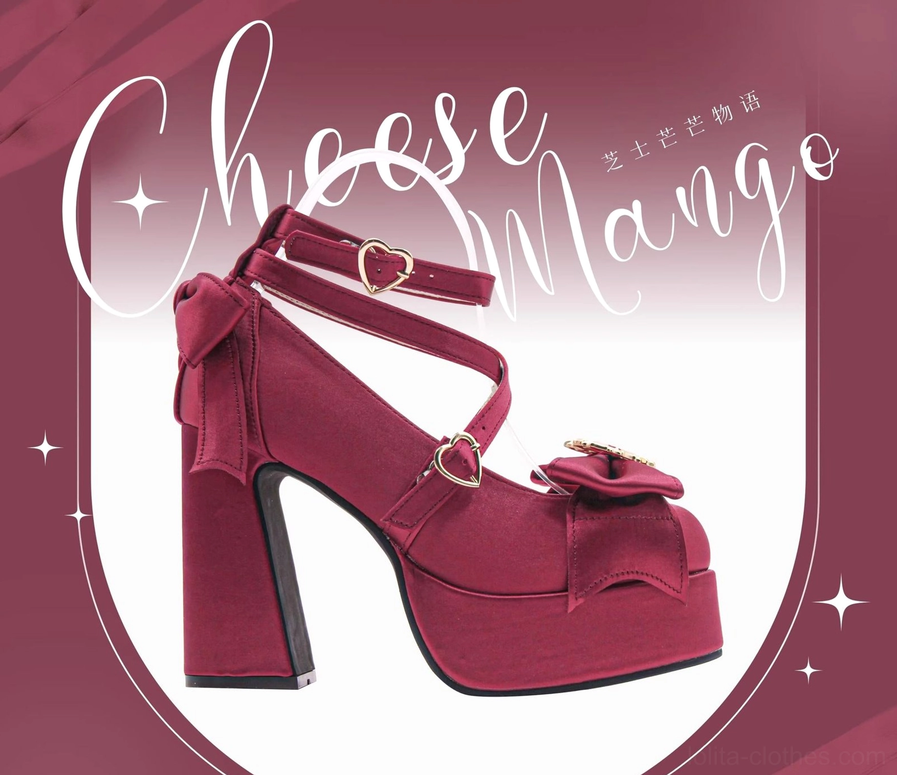 Red Sweet Lolita Mary Jane heart bow platform heels rich color vibrant finish bold statement Lolita coordinate