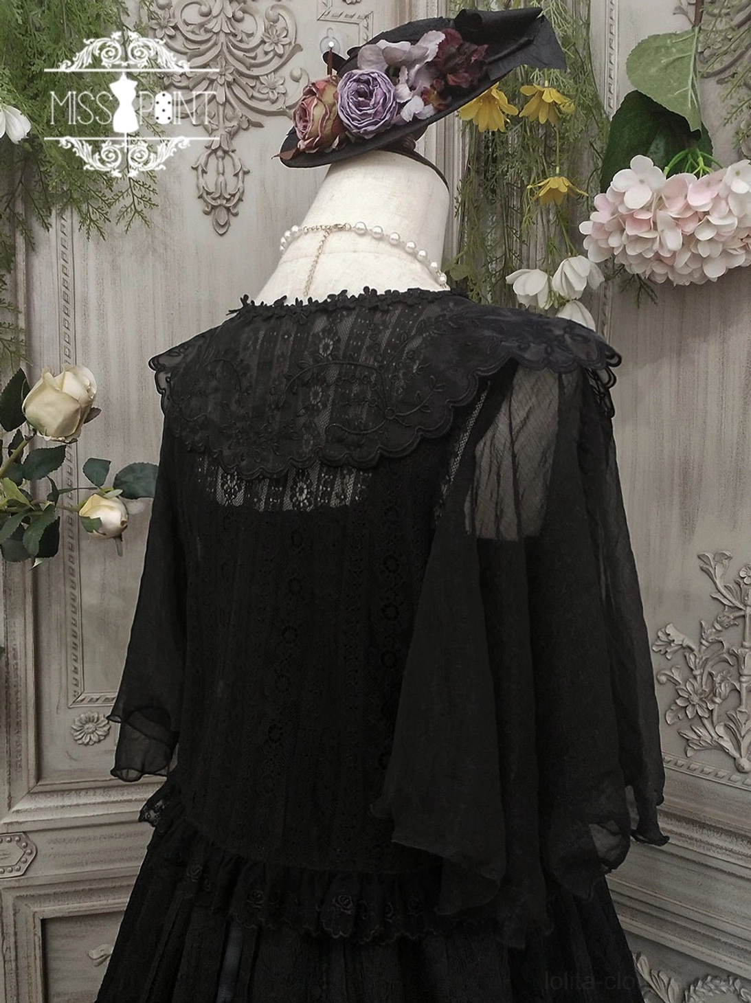 retro lolita blouse with cotton lace and embroidered collar delicate craftsmanship detail