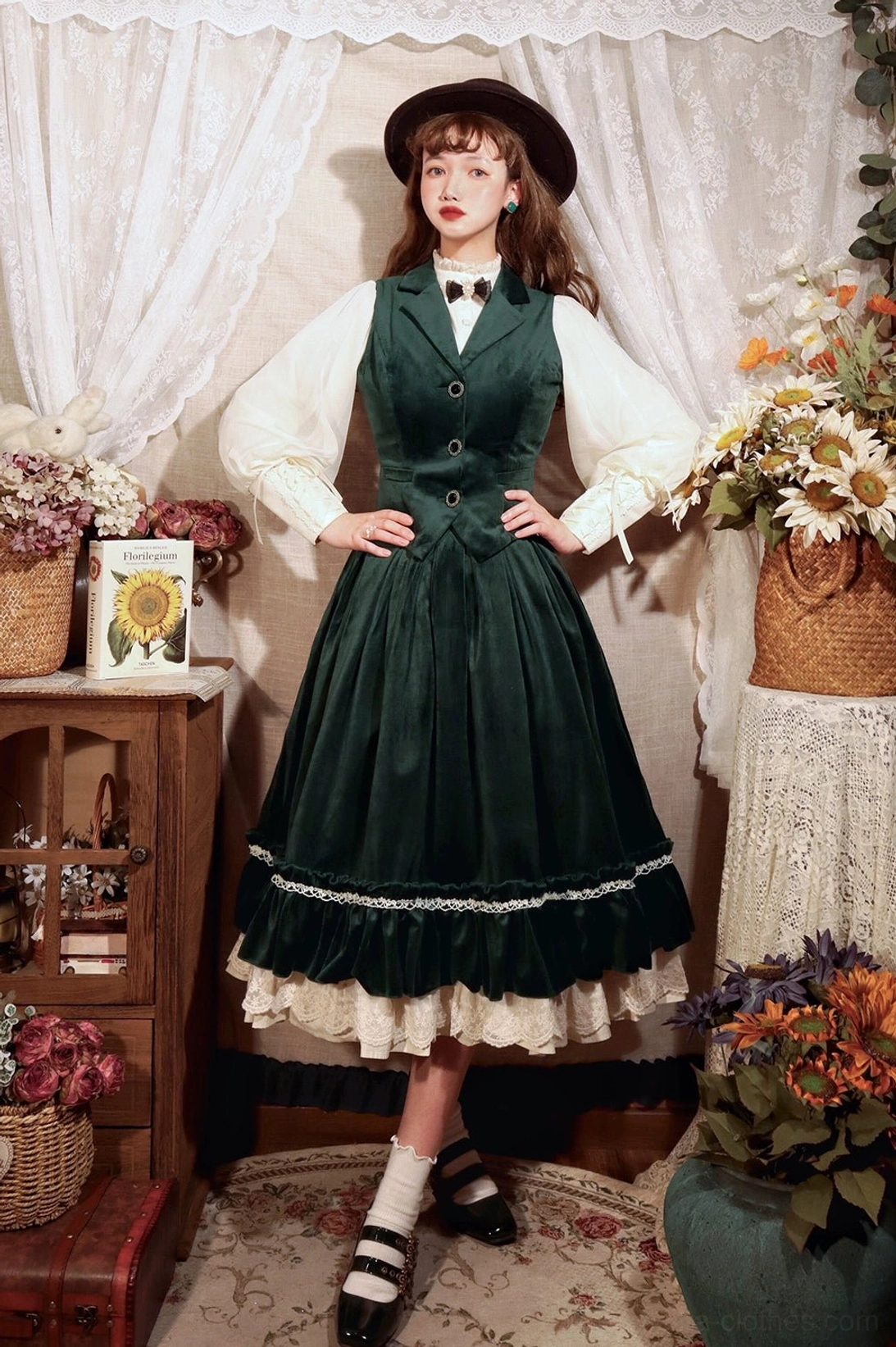 Retro lolita waistcoat with vintage acrylic gemstone button embellishments