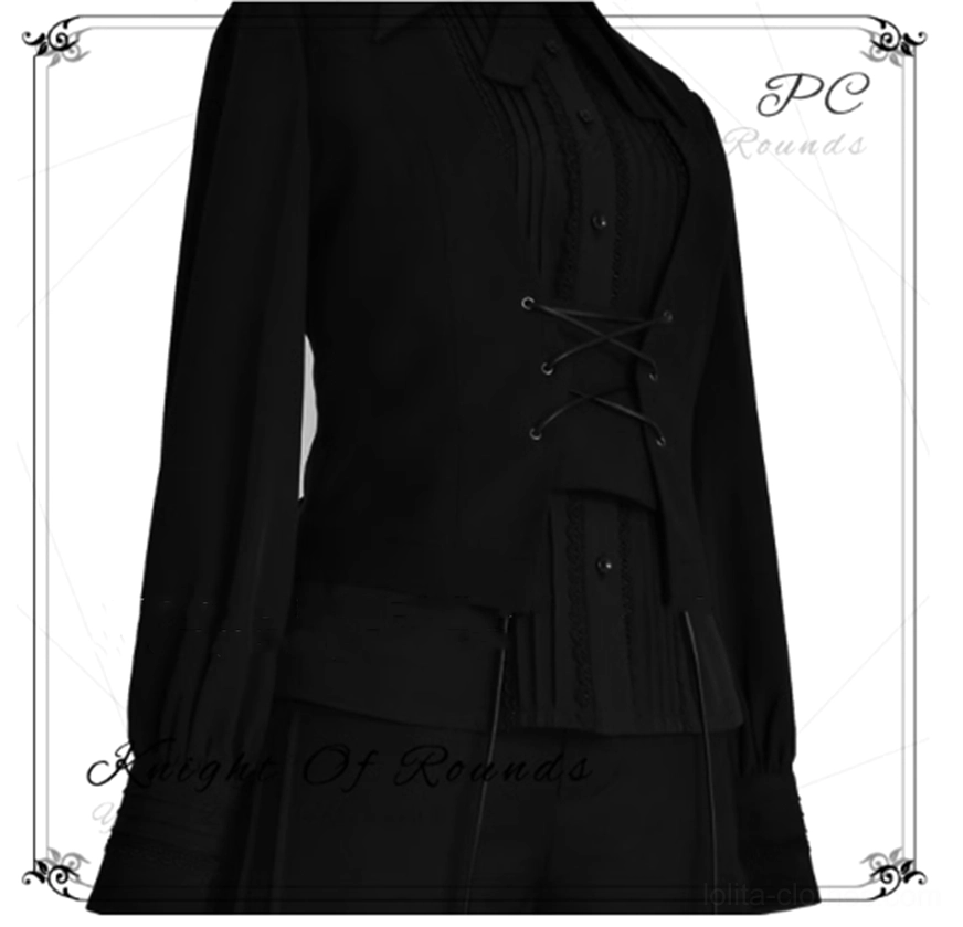 Ouji Lolita black waistcoat V-neck sleeveless design detail with corset front lacing and fully lined interior construction
