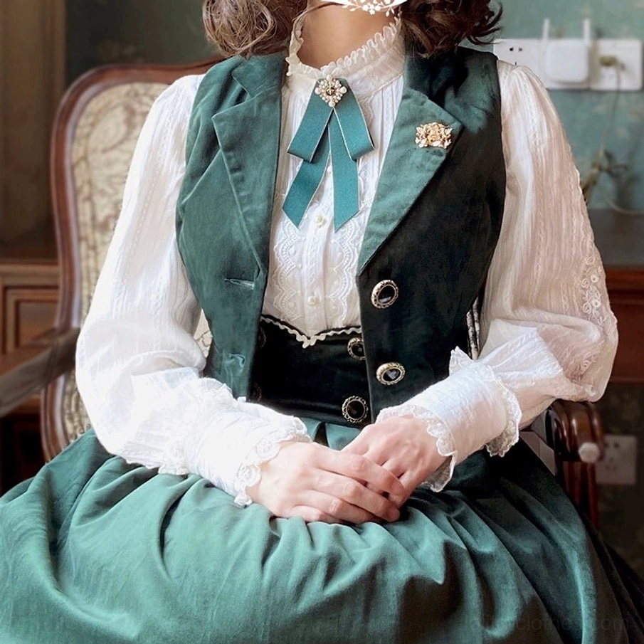Retro velvet lolita waistcoat suitable for conventions tea parties and fashion photography