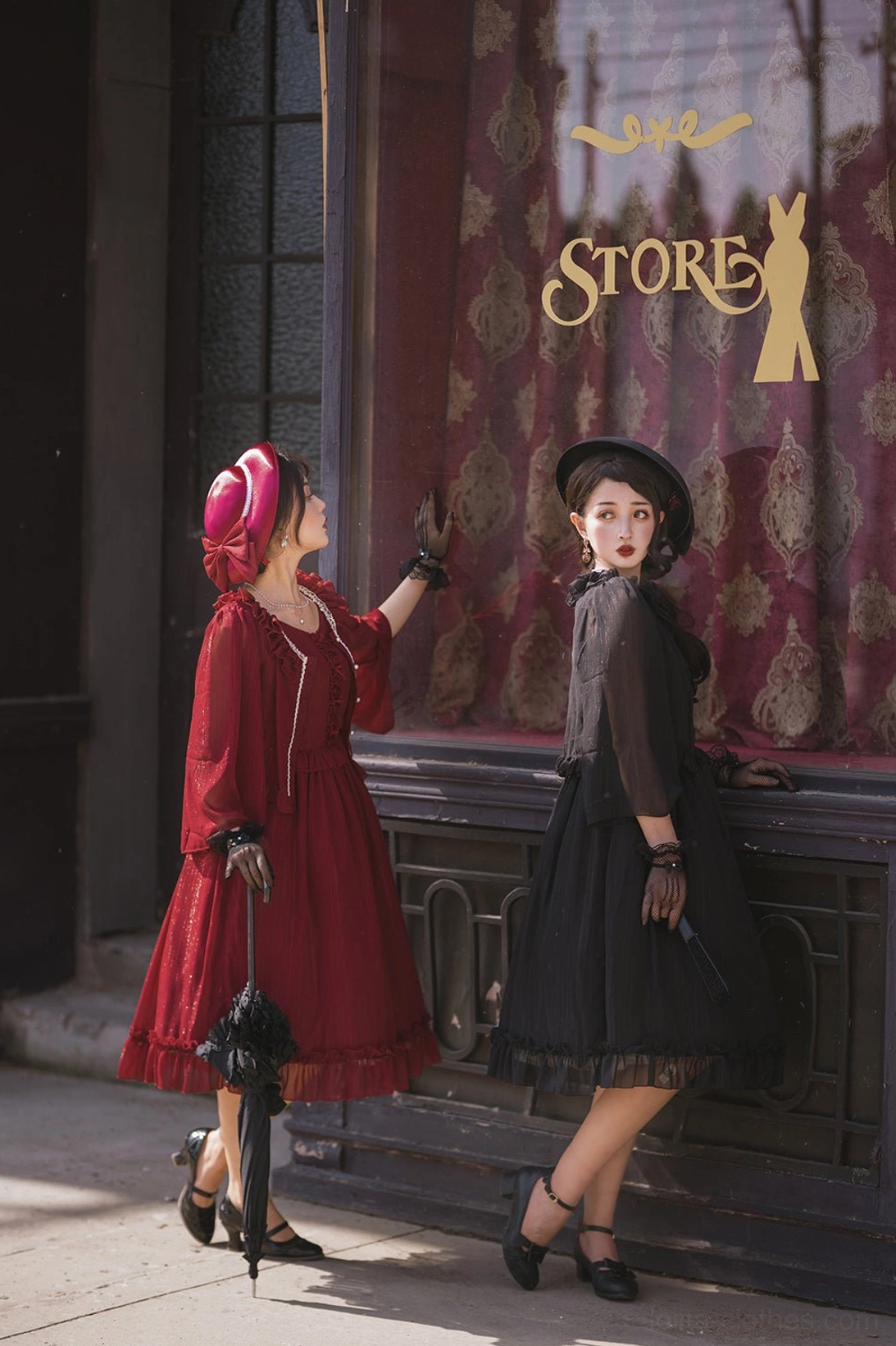 Multiple color options of Rhine riverside lolita cardigan displayed together showing versatile palette including dusty rose, black, burgundy, grey blue, and champagne for diverse coordinate possibilities