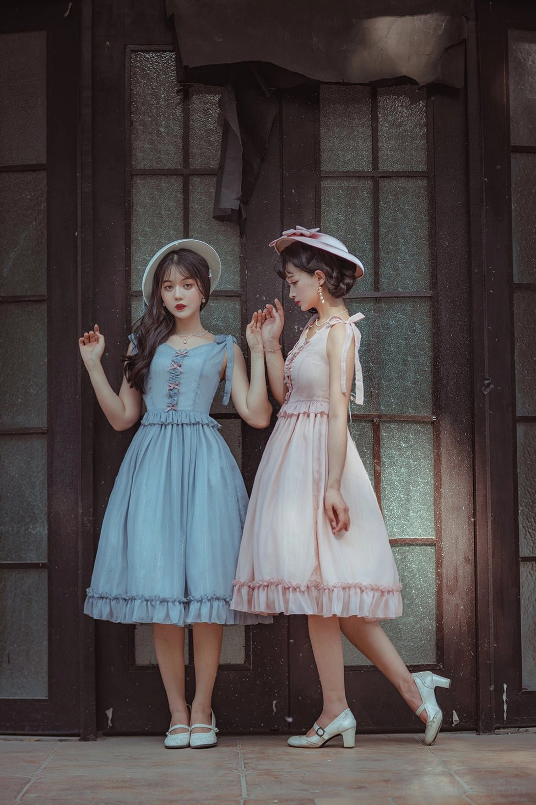Rhine Riverside Lolita JSK dusty rose color variant full-body portrait vintage-inspired silhouette