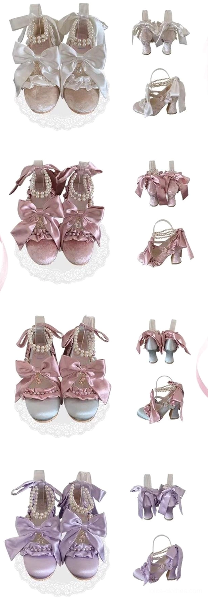 Ribbon Anthem Classic Lolita heel shoes highlighting trapezoidal heel design and adjustable lace system for customized comfortable fit with various sock styles