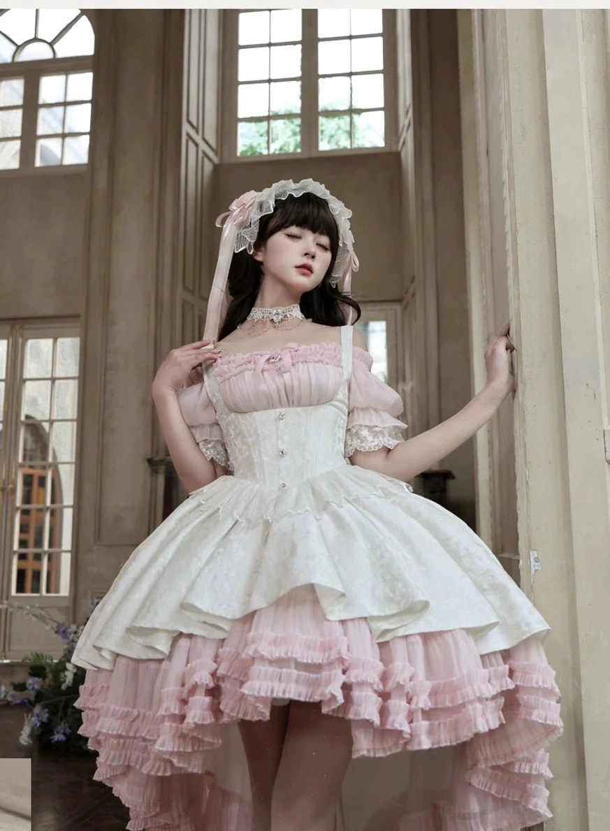 Gothic Lolita JSK dress worn for Halloween and masquerade events showing theatrical styling with witch hat and dramatic accessories