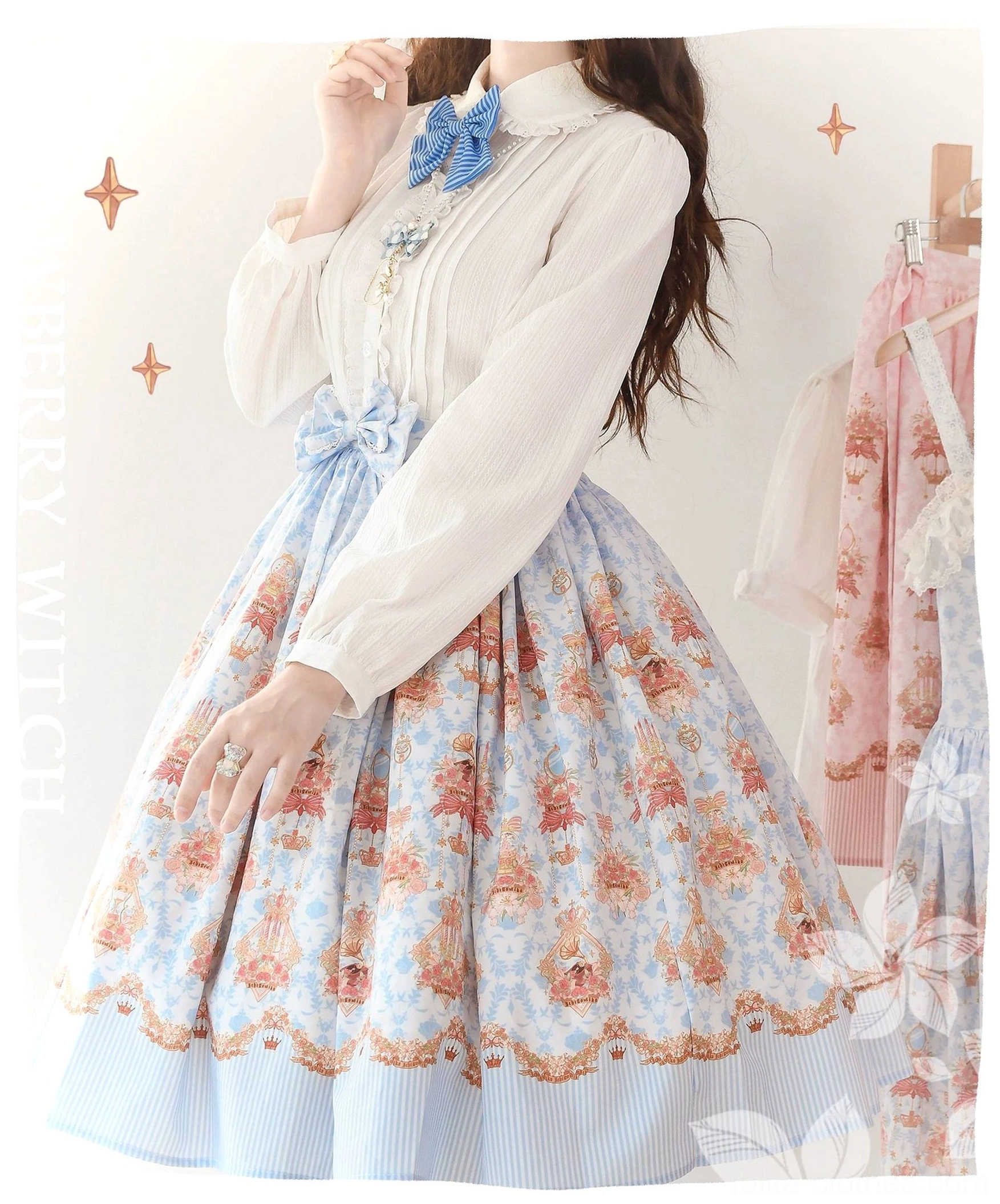 Rose bunny lolita dress details close-up lace trims bow accents construction