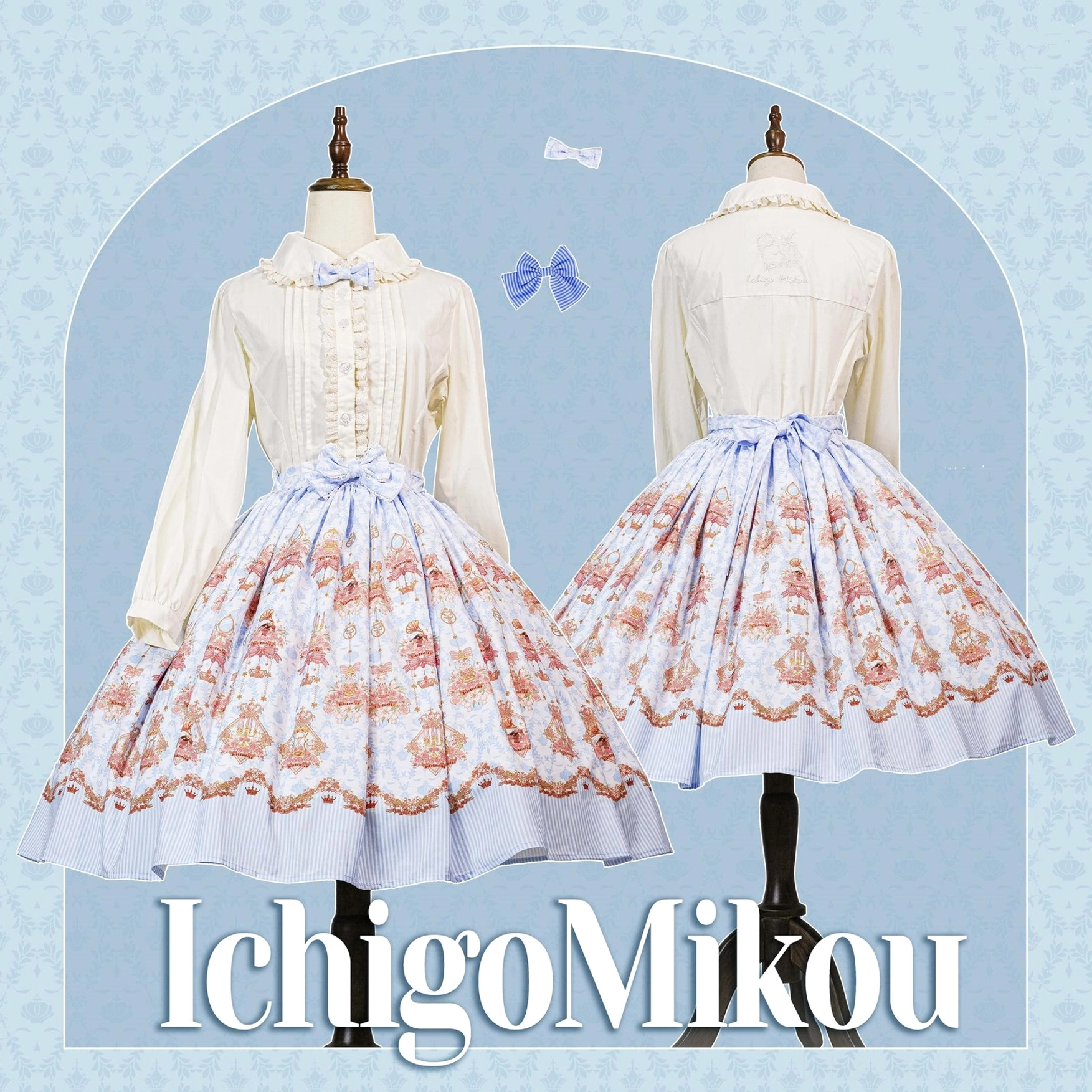Rose garden bunny sky blue lolita complete coordinate paired styling fullbody