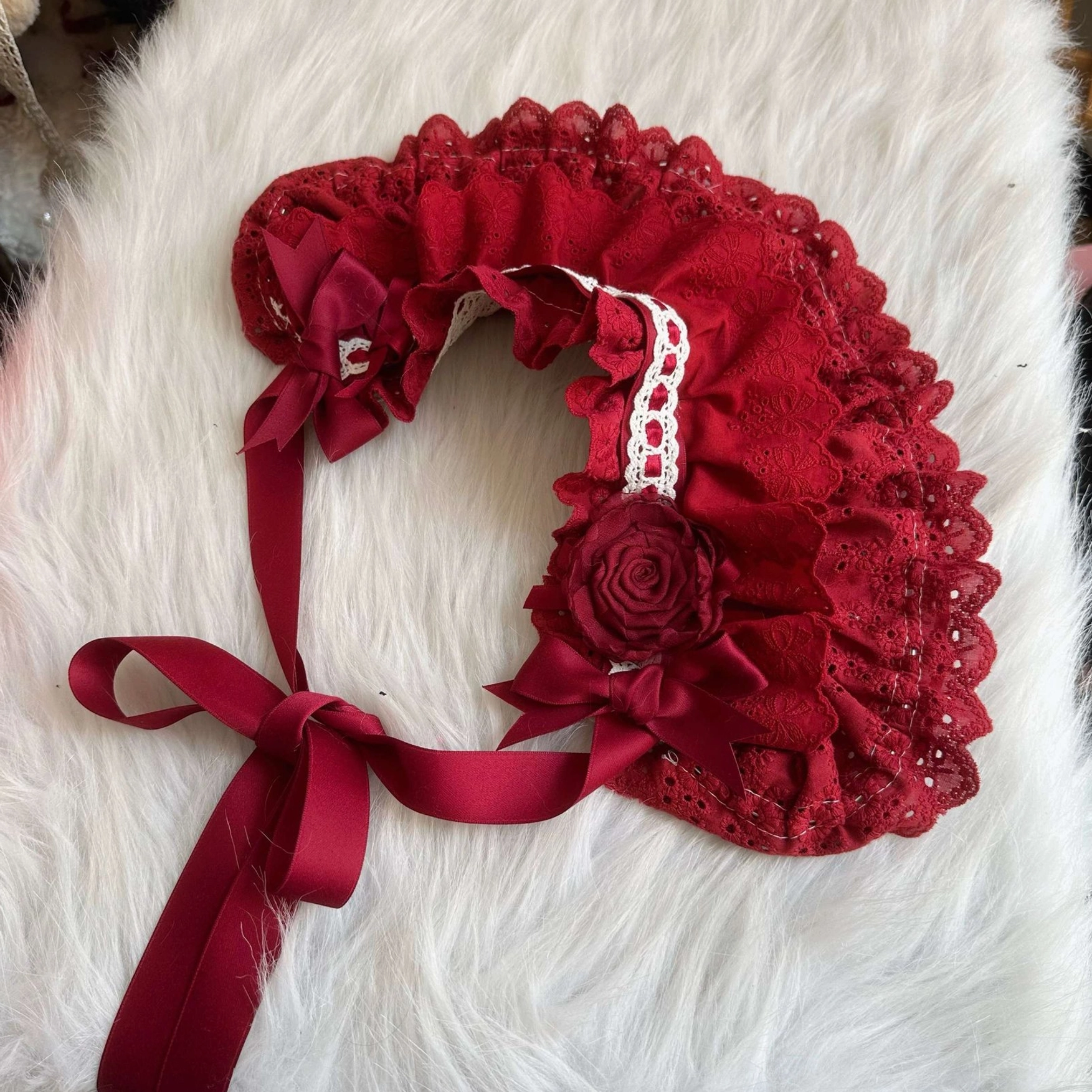 artisan rose lolita bonnet with lace trim and 3d fabric flowers gothic sweet lolita fashion