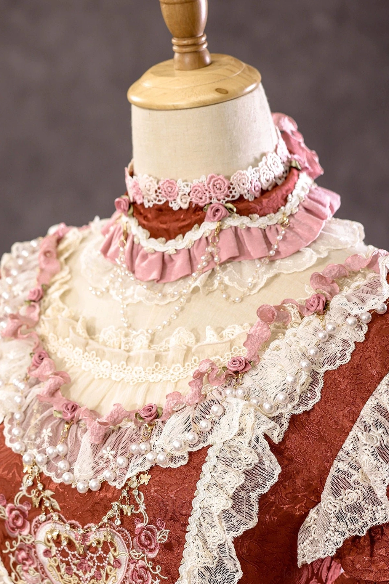 Rose Moonshadow Lolita choker necklace with delicate pearl chain and fabric rose embellishment