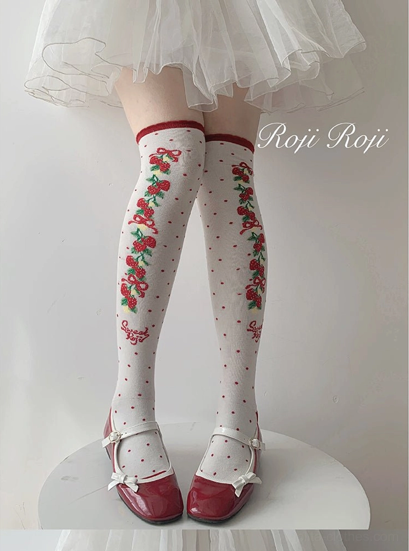 rose pink sweet lolita over-the-knee thigh-high cotton socks romantic floral aesthetic pink tone lolita fashion essential hosiery