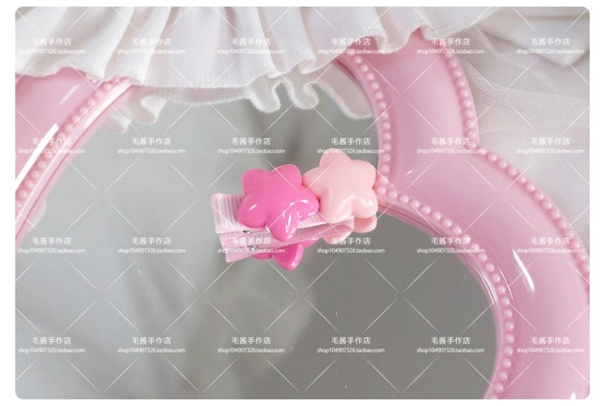 Rose red and pink star hair clip combination featuring mixed pastel tones and metal clip base for lolita coordinates