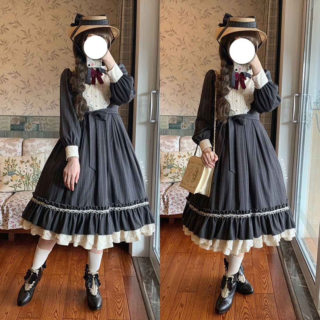 Vintage Classic Lolita OP dress size fit demonstration showing standard L, XL, and 2XL options on different model sizes