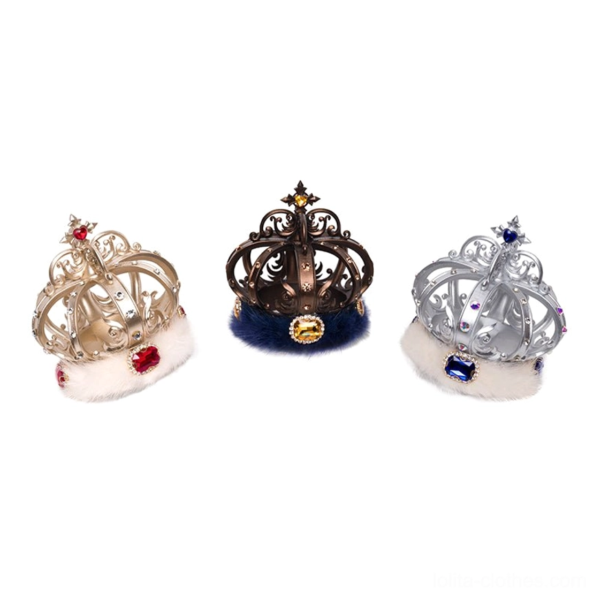 Royal lolita crown and scepter collection lifestyle shot showing multiple color variations and styling options for different coordinates
