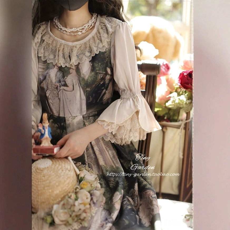 Vintage ruffled lolita blouse button and front placket detail, showing color-coordinated matching buttons and refined construction for authentic lolita coordinate styling