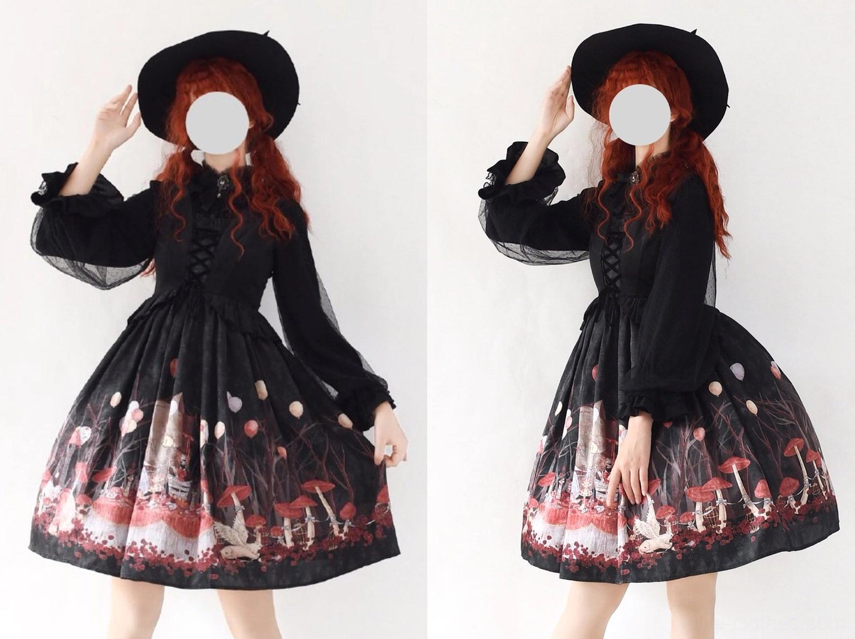 Ruffled stand collar lolita blouse close-up showing layered chiffon ruffles delicate lace trim romantic detail