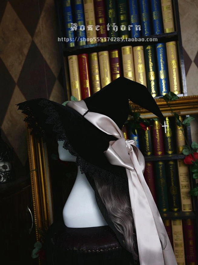 Champagne gold ribbon sacred cross witch hat lolita headpiece elegant shimmering aesthetic color display