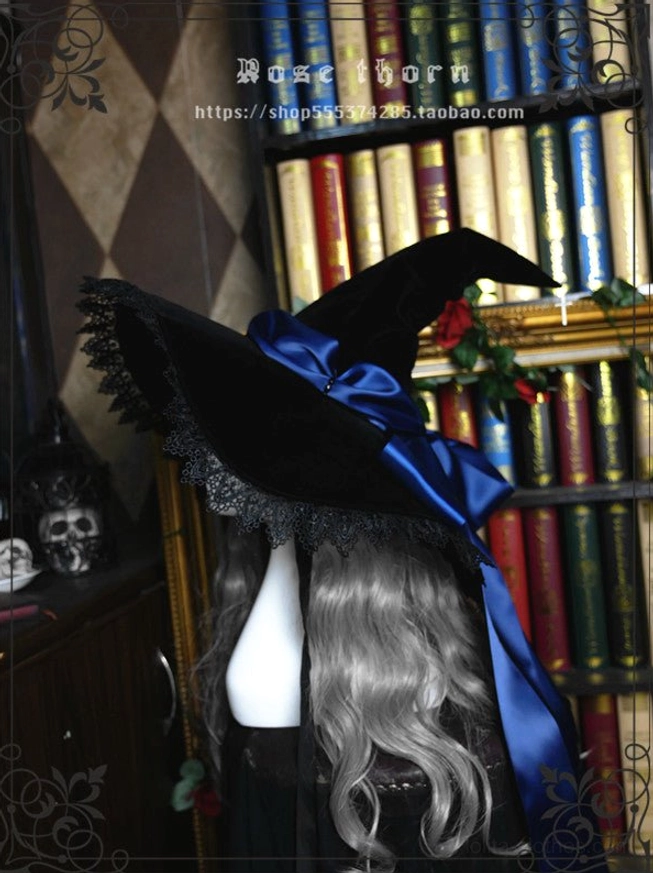 Navy blue ribbon sacred cross witch hat gothic lolita color option display elegant dark aesthetic