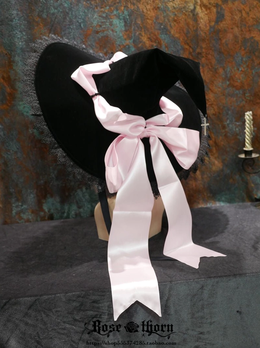 Pink satin ribbon sacred cross witch hat lolita headpiece pastel goth aesthetic color variant option
