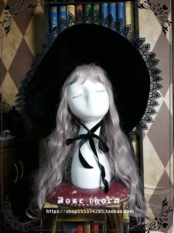 Wine red ribbon sacred cross witch hat gothic lolita elegant dark aesthetic color option display