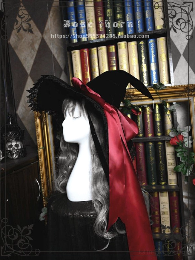 Wine red satin ribbon sacred cross witch hat gothic lolita sophisticated color coordination option