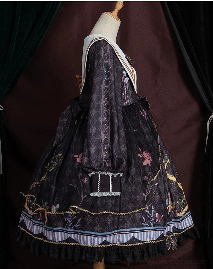 Sailor collar classic lolita one-piece dress nautical romance meets victorian elegance design philosophy, maritime charm with classical lolita aesthetics