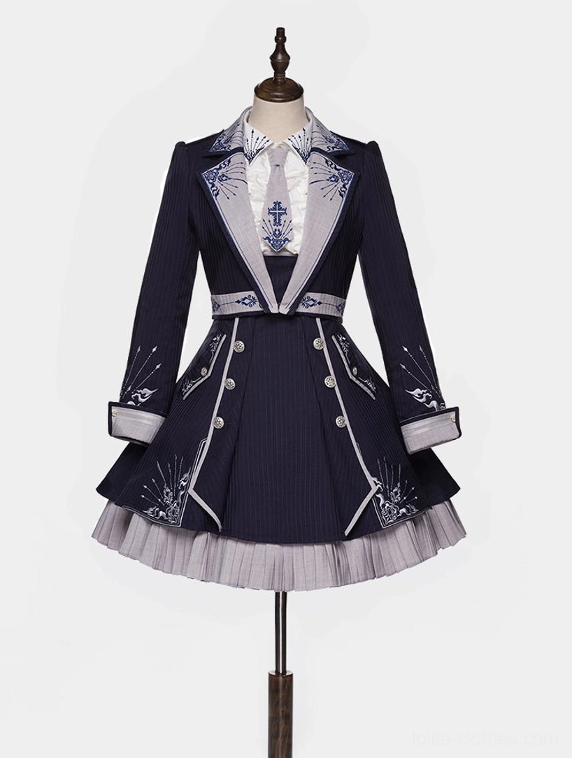 Sheffield Lolita military ensemble formal hat cross-pattern necktie coordinate complete accessories